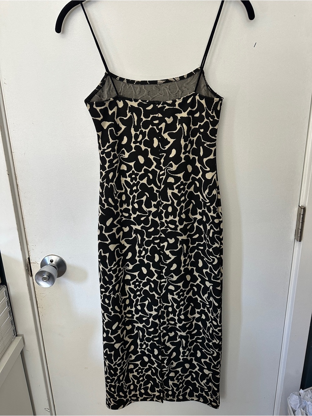 Zara Black and Cream Slip Midi Dress with Abstract Floral Print - Picture 5 of 7